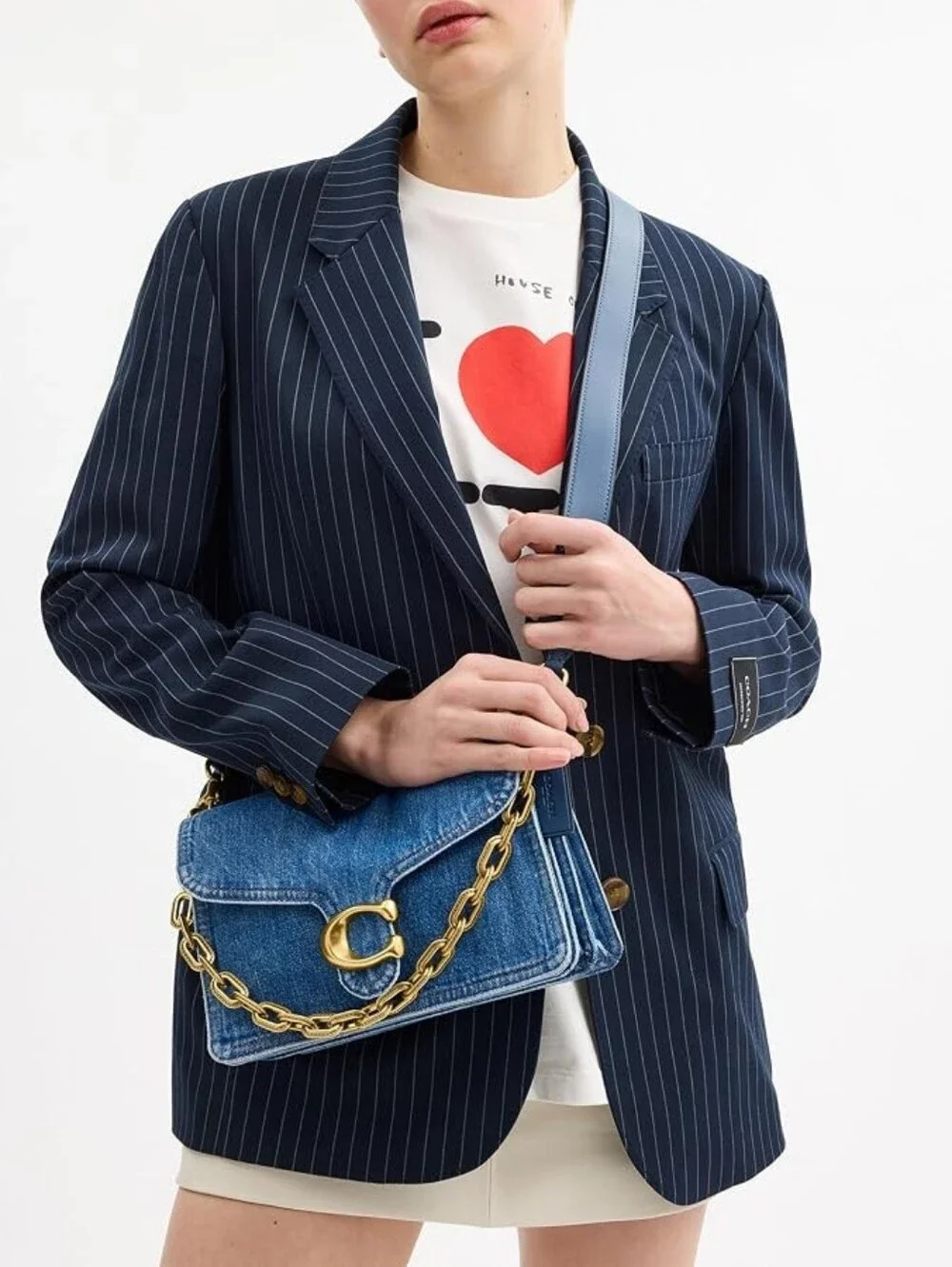 COACH Chain Tabby Denim Shoulder Bag Deep Blue Jean Wash NEW
